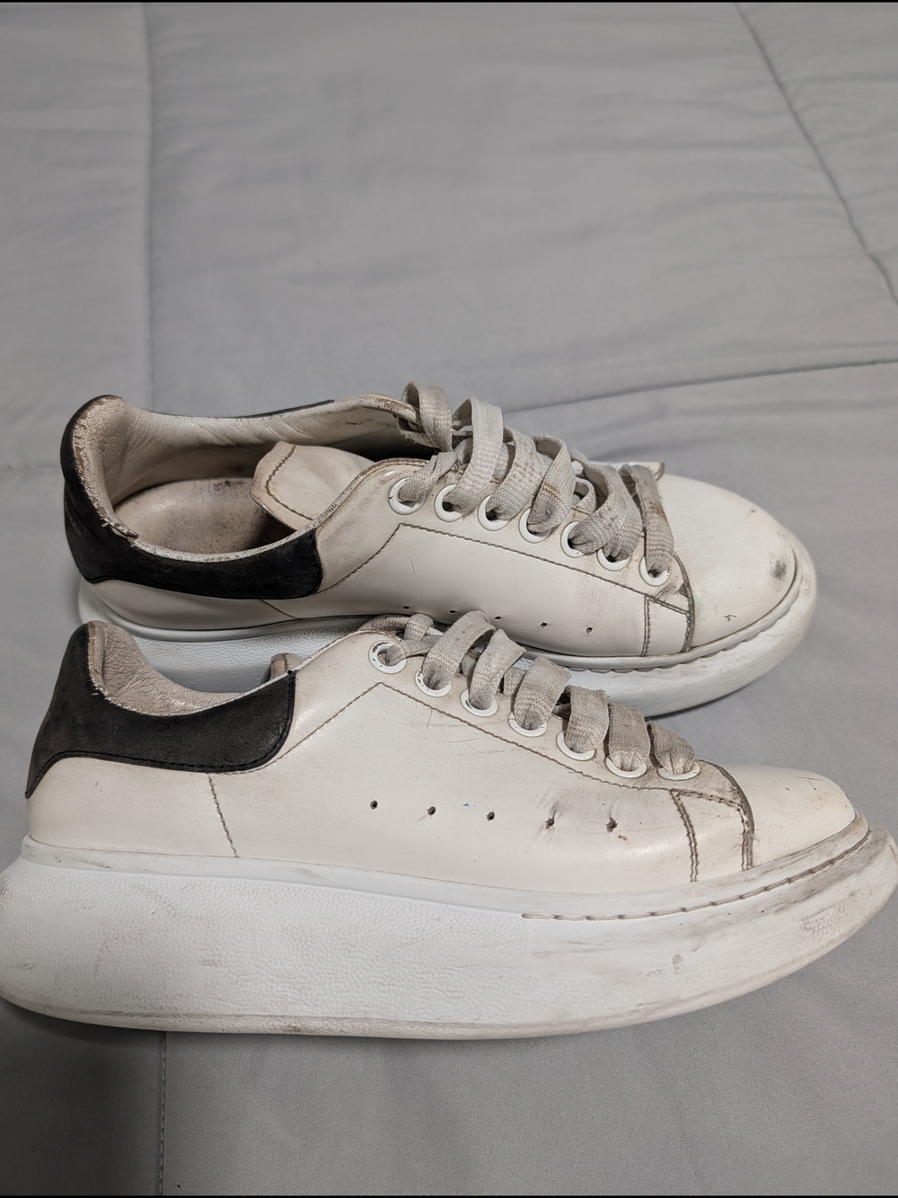 Alexander McQueen White Leather Platform Sneakers with Black Heel